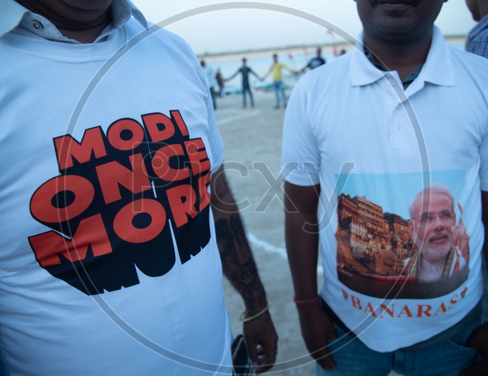 Modi Supporters Wearing Modi  Once More T-Shirts in Varanasi During Election Campaign of BJP