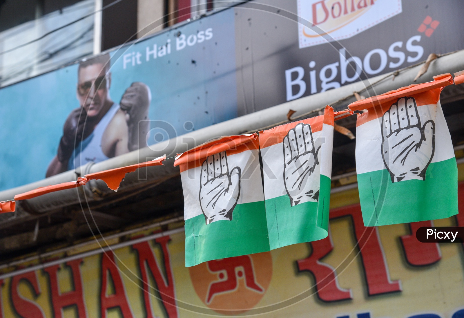 Congress Party  Flags Tagged On the Streets Of  Kolkata As a Part Of Election Campaign