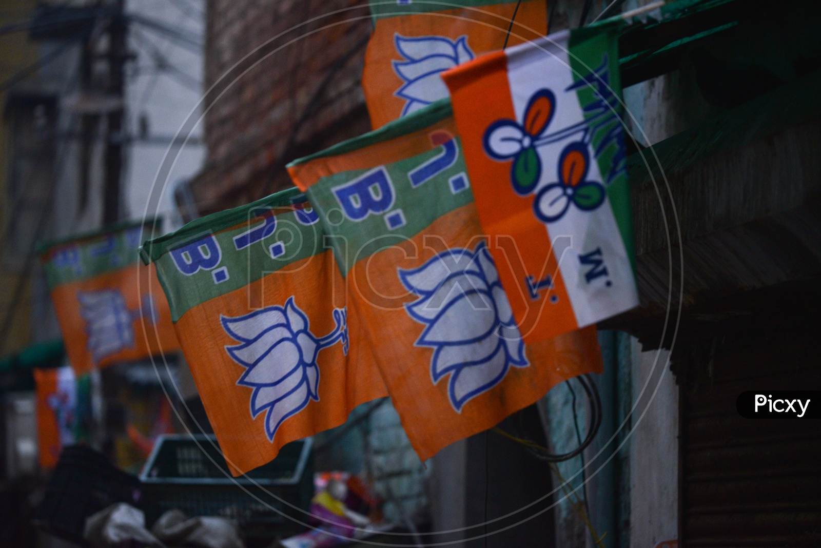 BJP Party Flags Tagged On the Streets Of  Kolkata As a part of Election Campaign For Lok Sabha Elections 2019