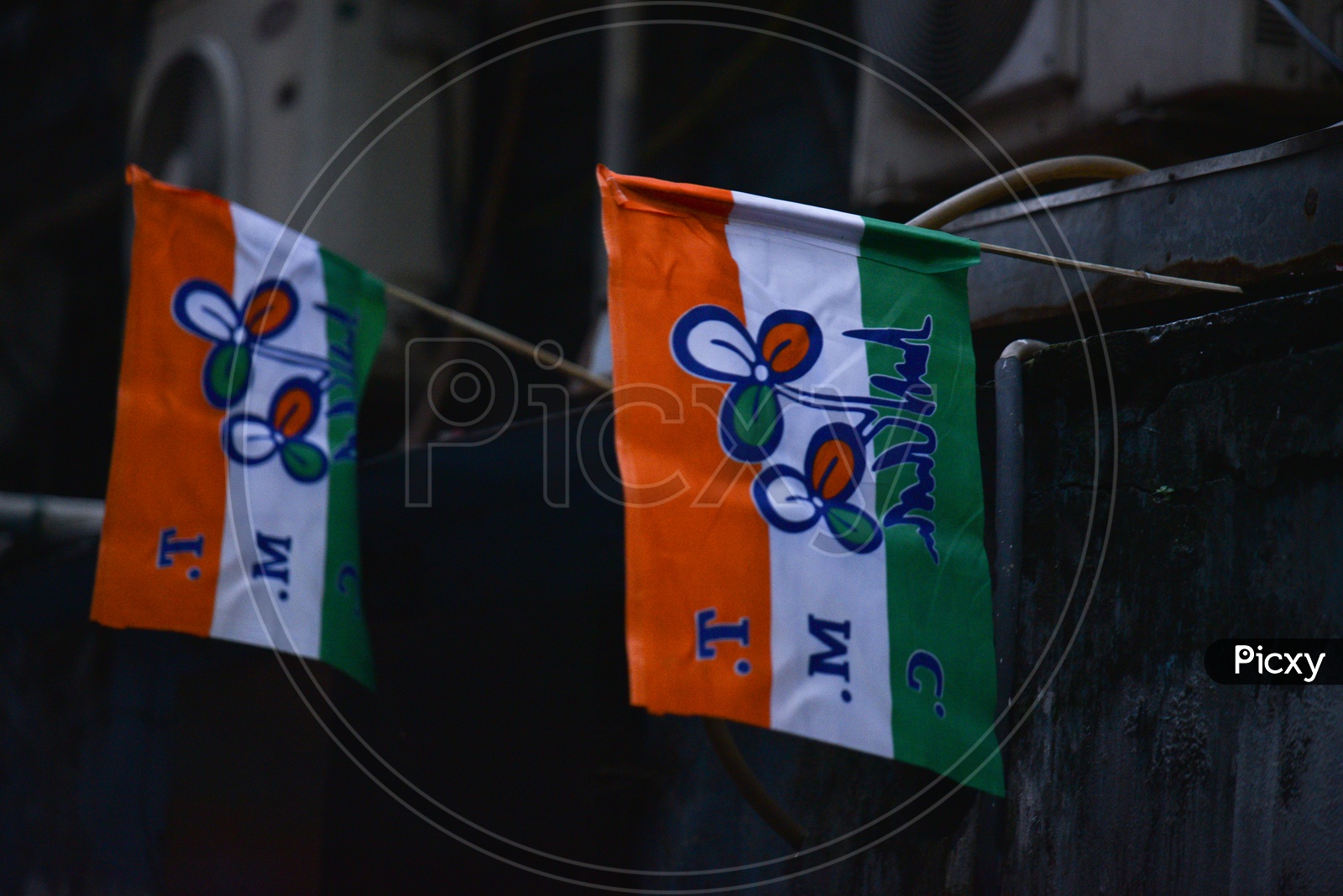 Trinamool Congress ( TMC ) Party Flags Tagged On the Streets Of Kolkata  As a Part Of Election Campaign For Lok Sabha General Elections 2019