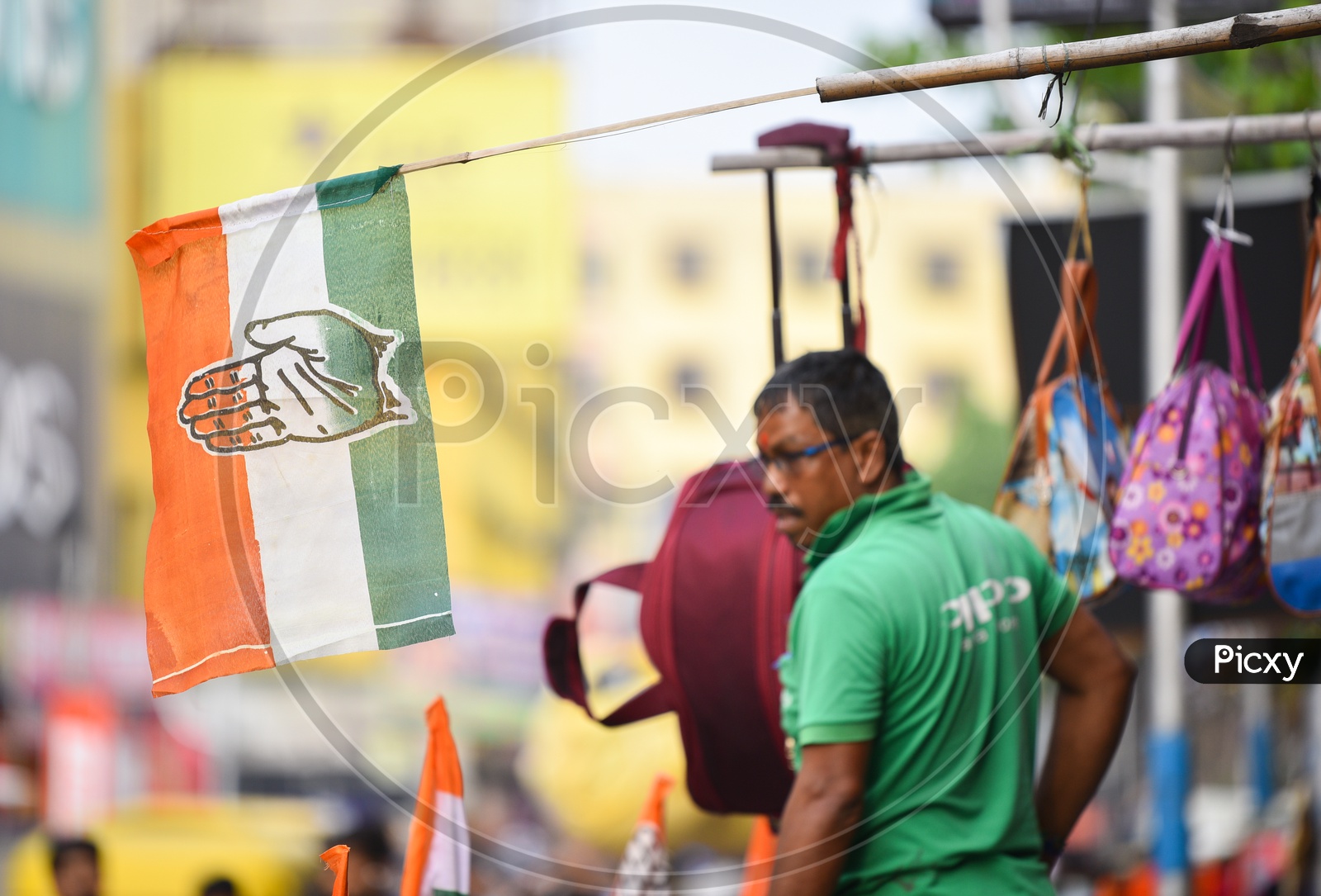 Congress Party  Flags Tagged On the Streets Of  Kolkata As a Part Of Election Campaign