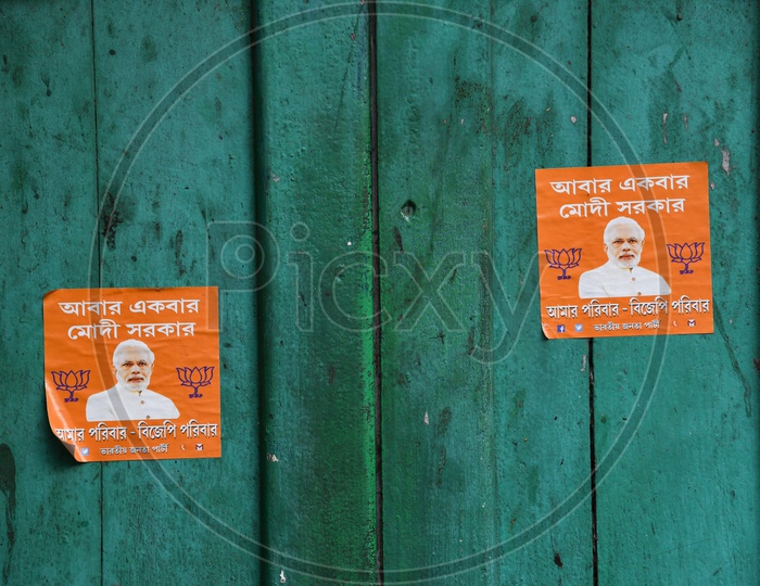 Narendra Modi Stickers On the Walls As a Part Of Election Campaign in  Kolkata