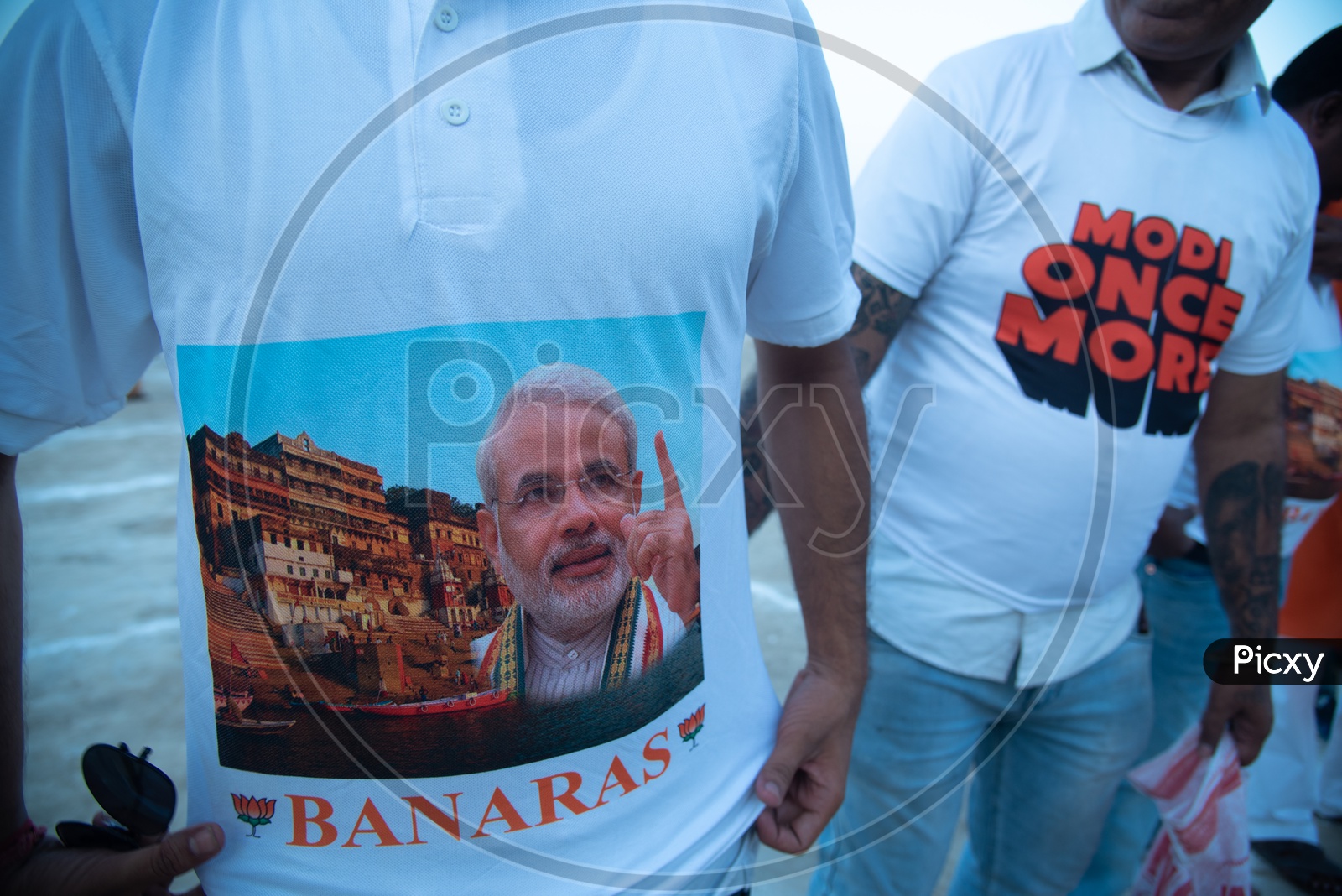 Modi Supporters Wearing Modi T-Shirts in Varanasi During Election Campaign of BJP