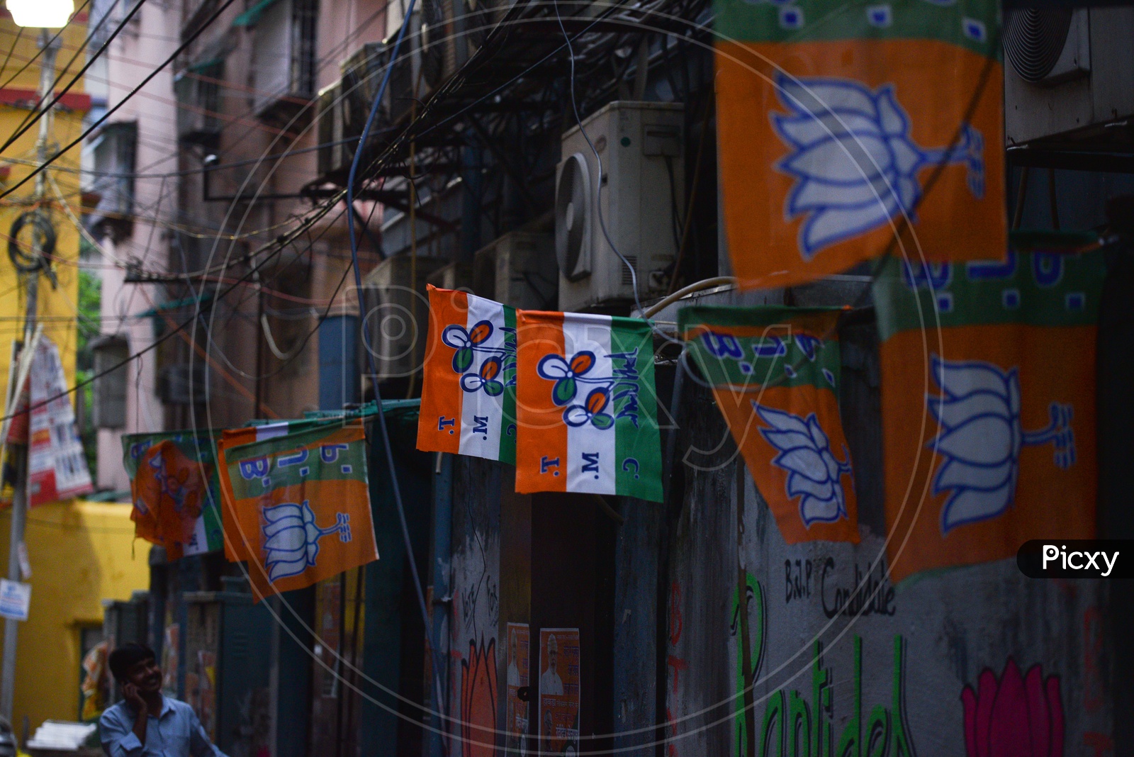 Bharatiya Janata Party and Trinamool Congress Party Flags displayed all over Kolkata City ahead of the Lok Sabha Elections in the state of West Bengal.