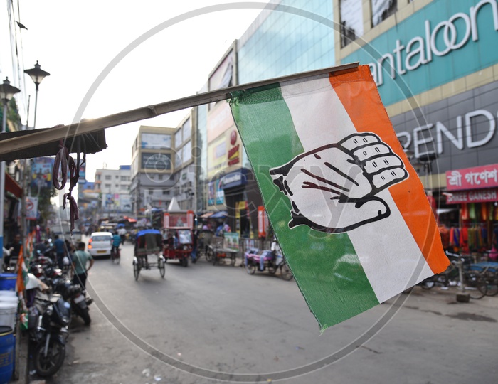 Congress Party Flags Tagged On the Streets As a Part Of Election Campaign in  West Bengal