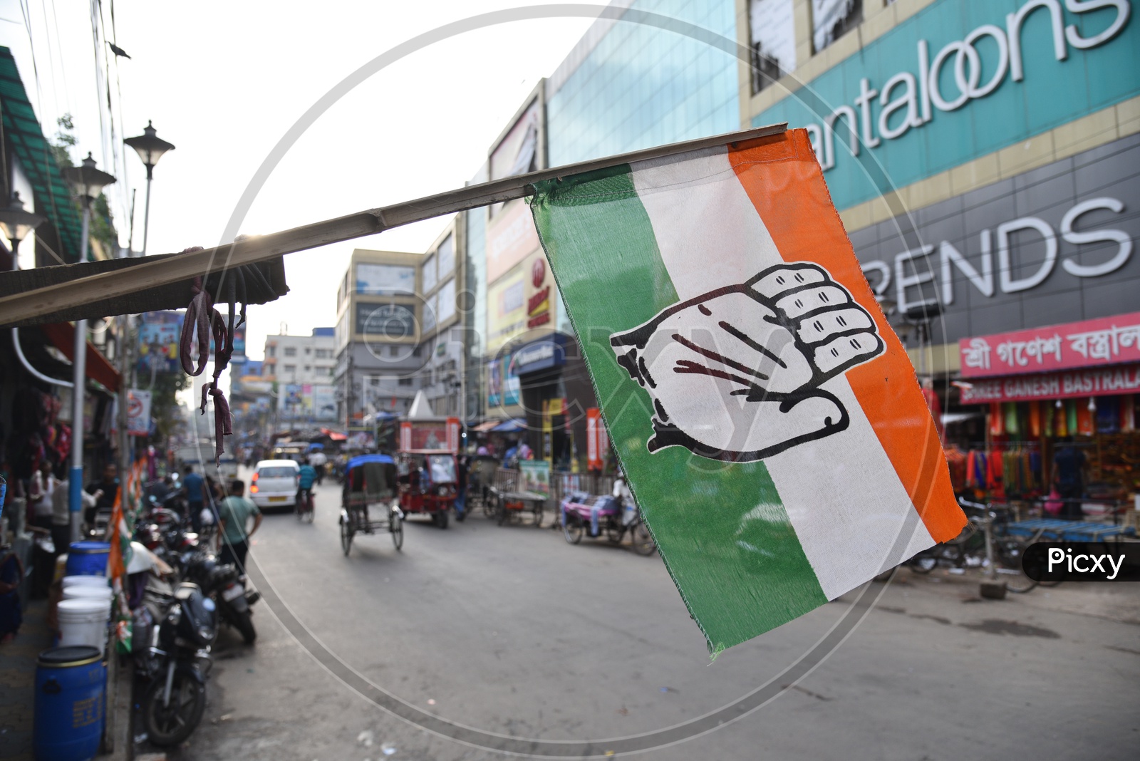 Congress Party Flags Tagged On the Streets As a Part Of Election Campaign in  West Bengal