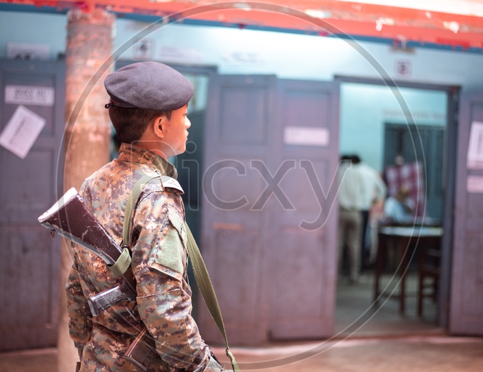 BSF Or Indian Army Security Personals At Polling Stations  in West Bengal Elections For Lok Sabha  General Elections 2019
