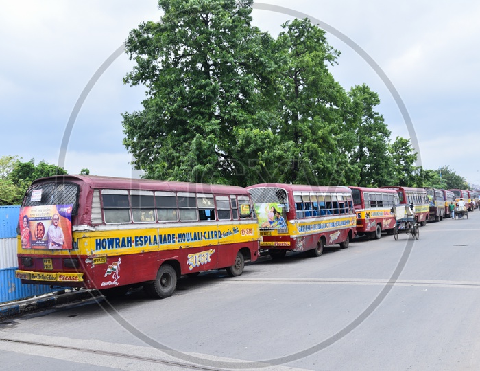 Local Buses in Kolkata City at a Bus Depot