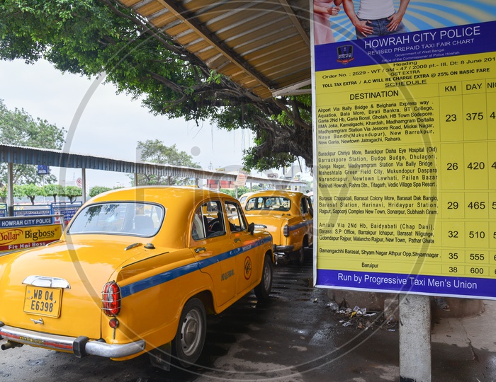 Yellow Color Cabs Or Taxi At Howrah Railway Station