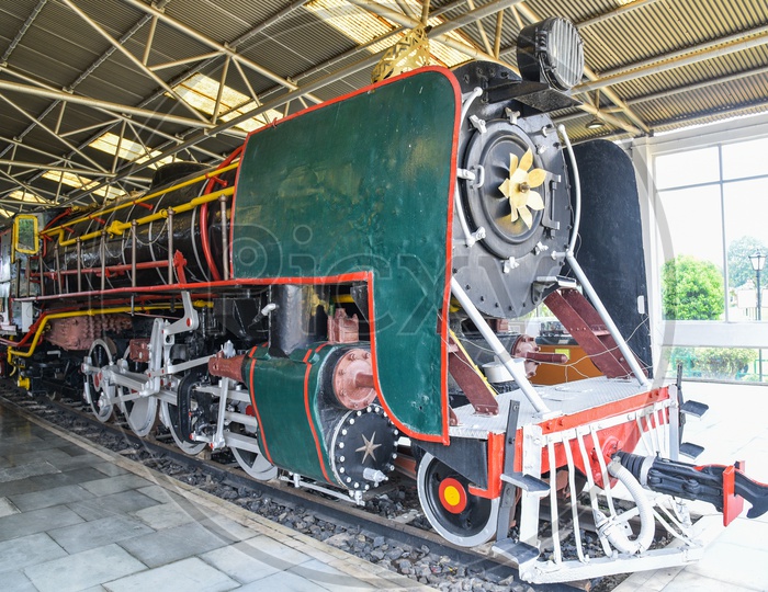 Old antique Rail Engine Bogies in display At Rail Museum