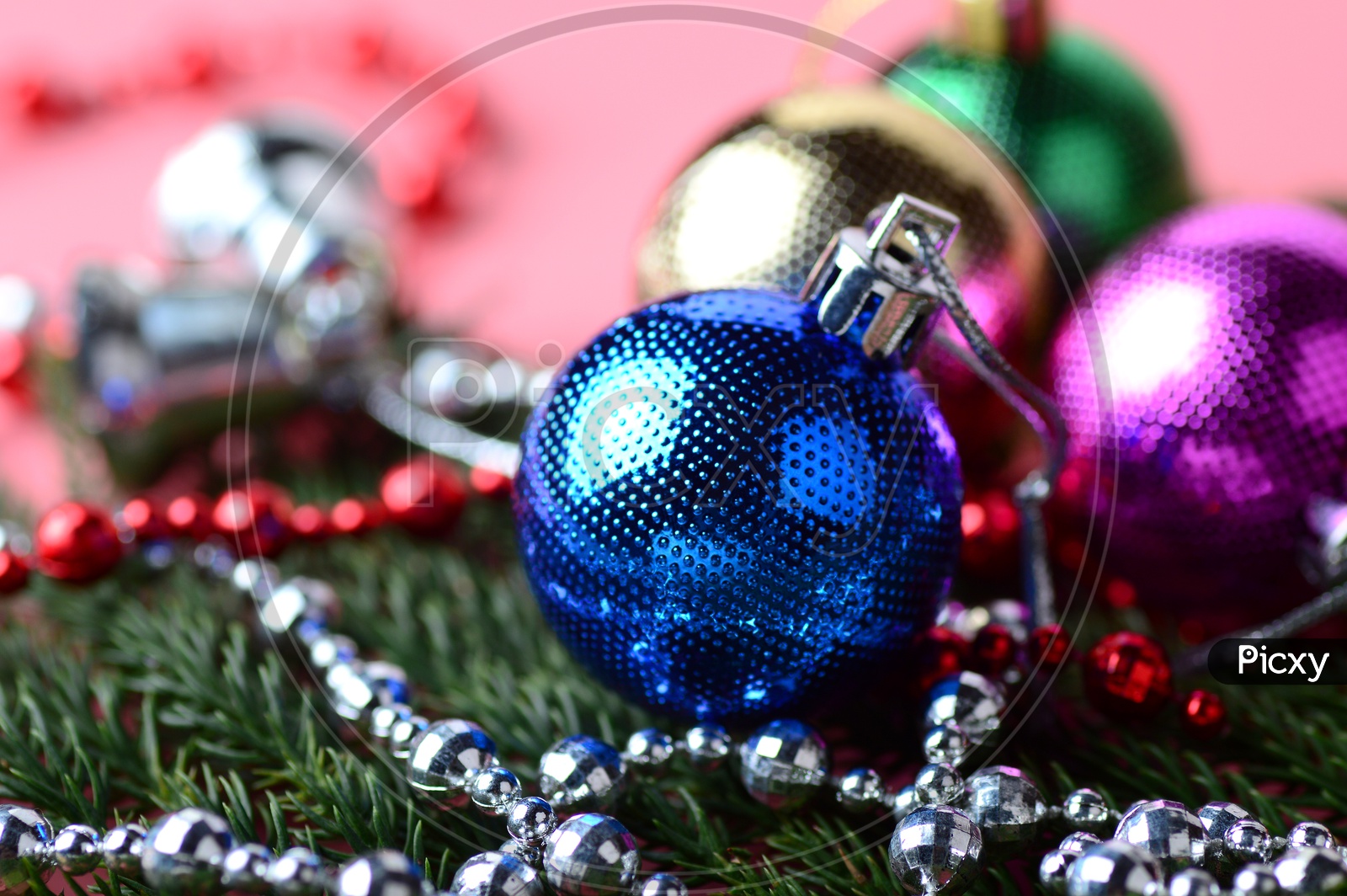 Christmas Tree With Decorated Color Balls And Ornament Chains Filled Background For Christmas Wishes