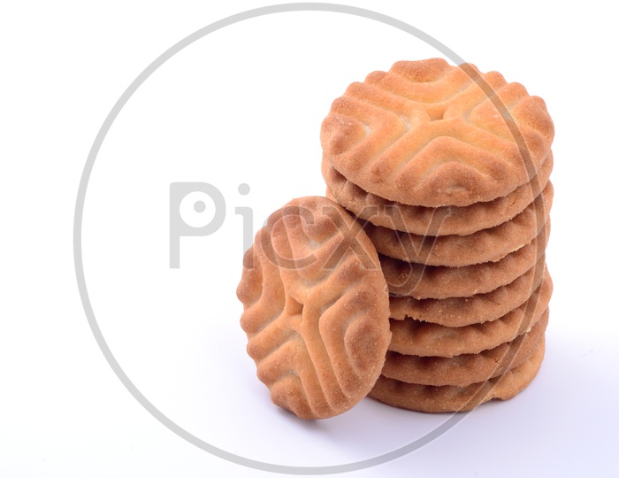 A stack of delicious biscuits isolated on white, Cookies