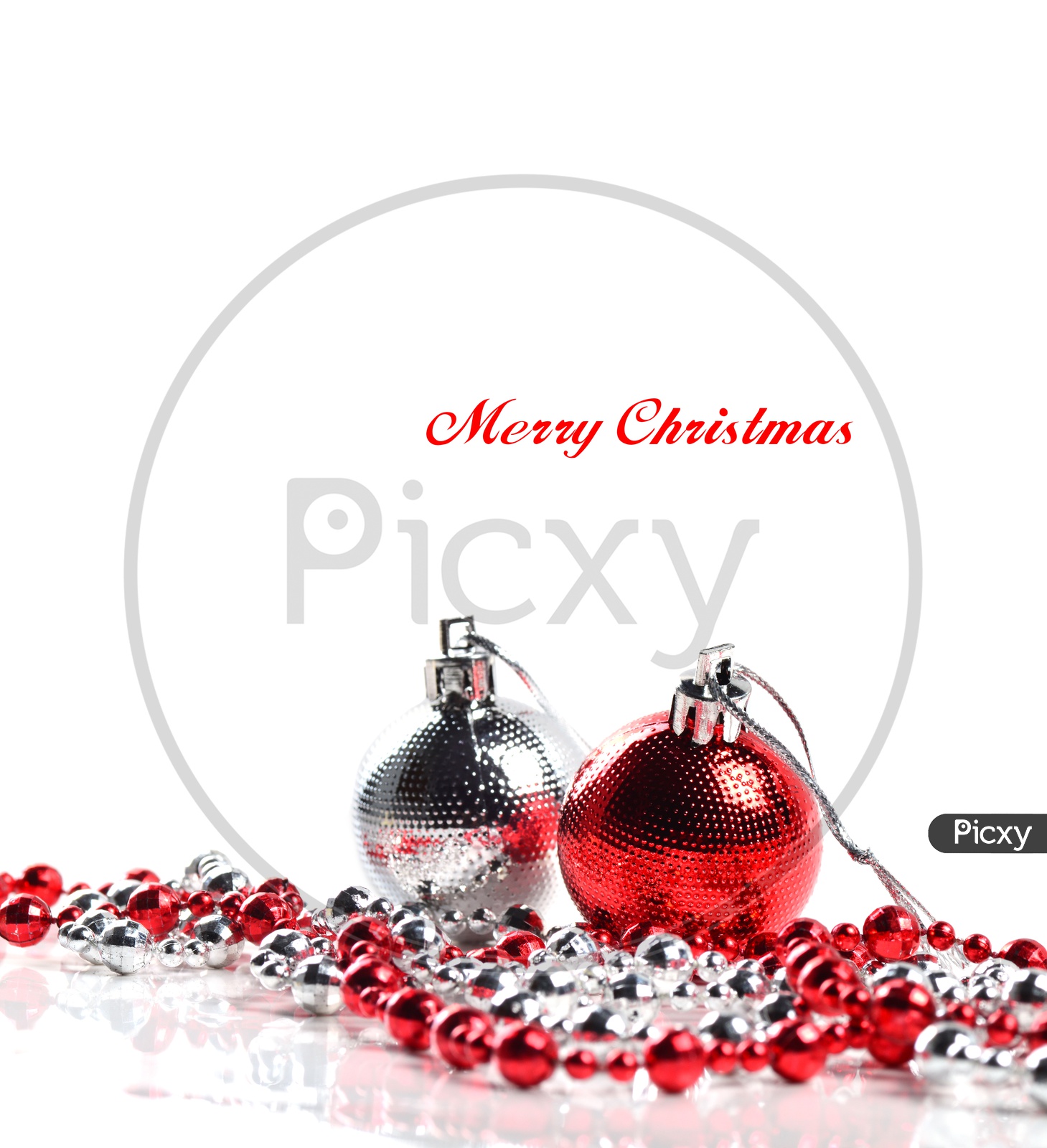 Christmas Tree Decoration Balls, Ornaments  And Chains on an Isolated White Background
