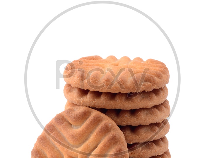A stack of delicious biscuits isolated on white, Cookies