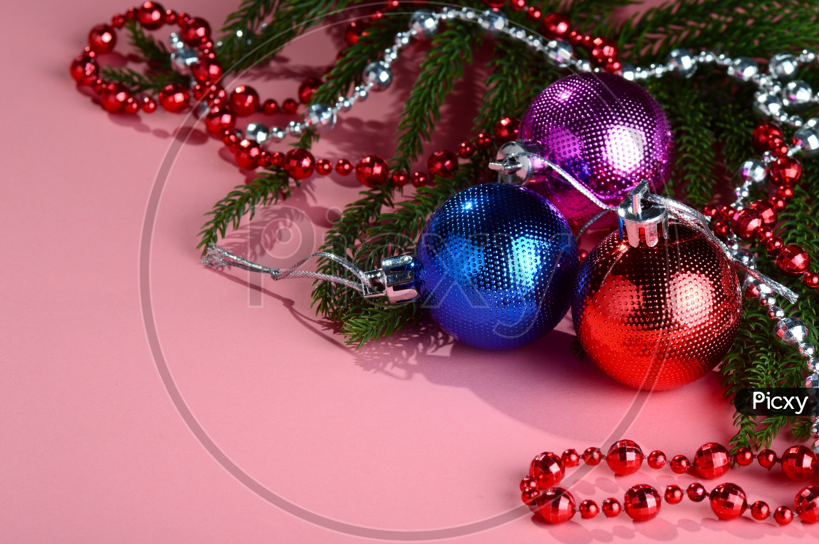 Christmas Greeting Template With Spacing And With Christmas Balls And Tree Decoration Background