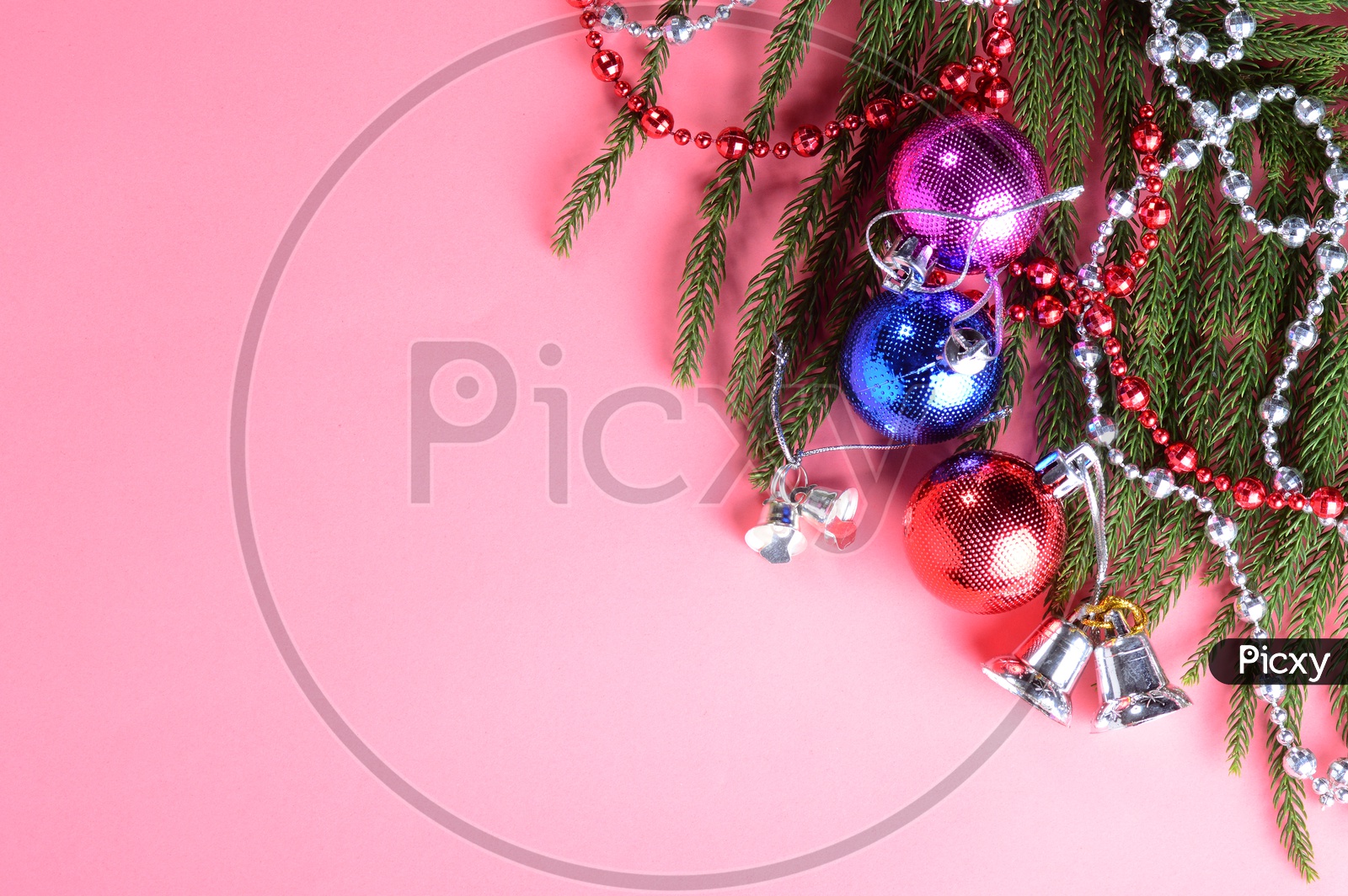 Christmas Greeting Template With Spacing And With Christmas Balls And Tree Decoration Background