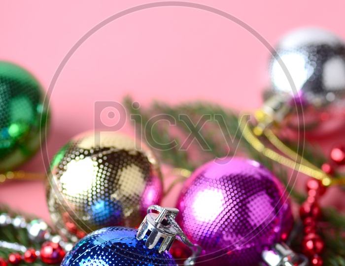 Christmas Decorative Color Balls And Tree Ornaments Filled Background For Christmas Wishes