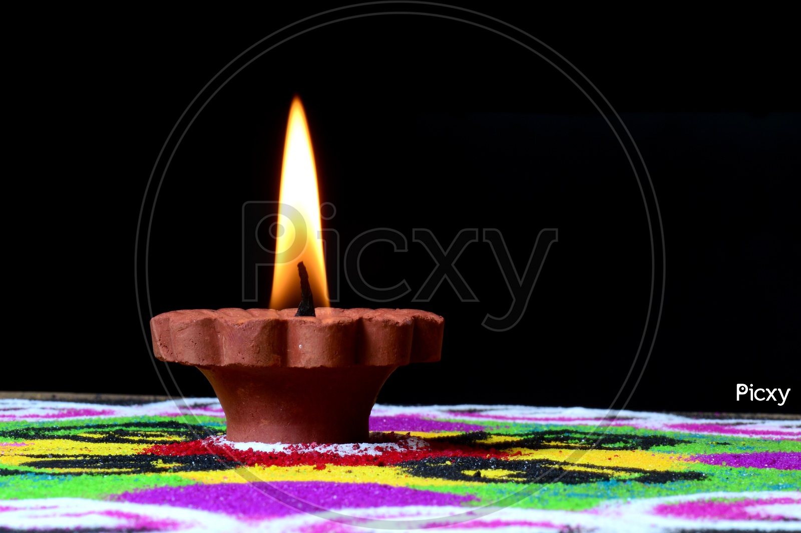 Image of Indian Festival Diwali Clay Diyas In Colorful Rangoli For ...