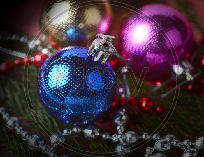 Christmas Tree With Decorated Color Balls And Ornament Chains Filled Background For Christmas Wishes