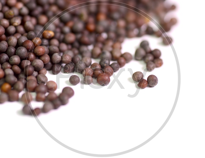 Black Mustard Seeds On The  White Isolated Background