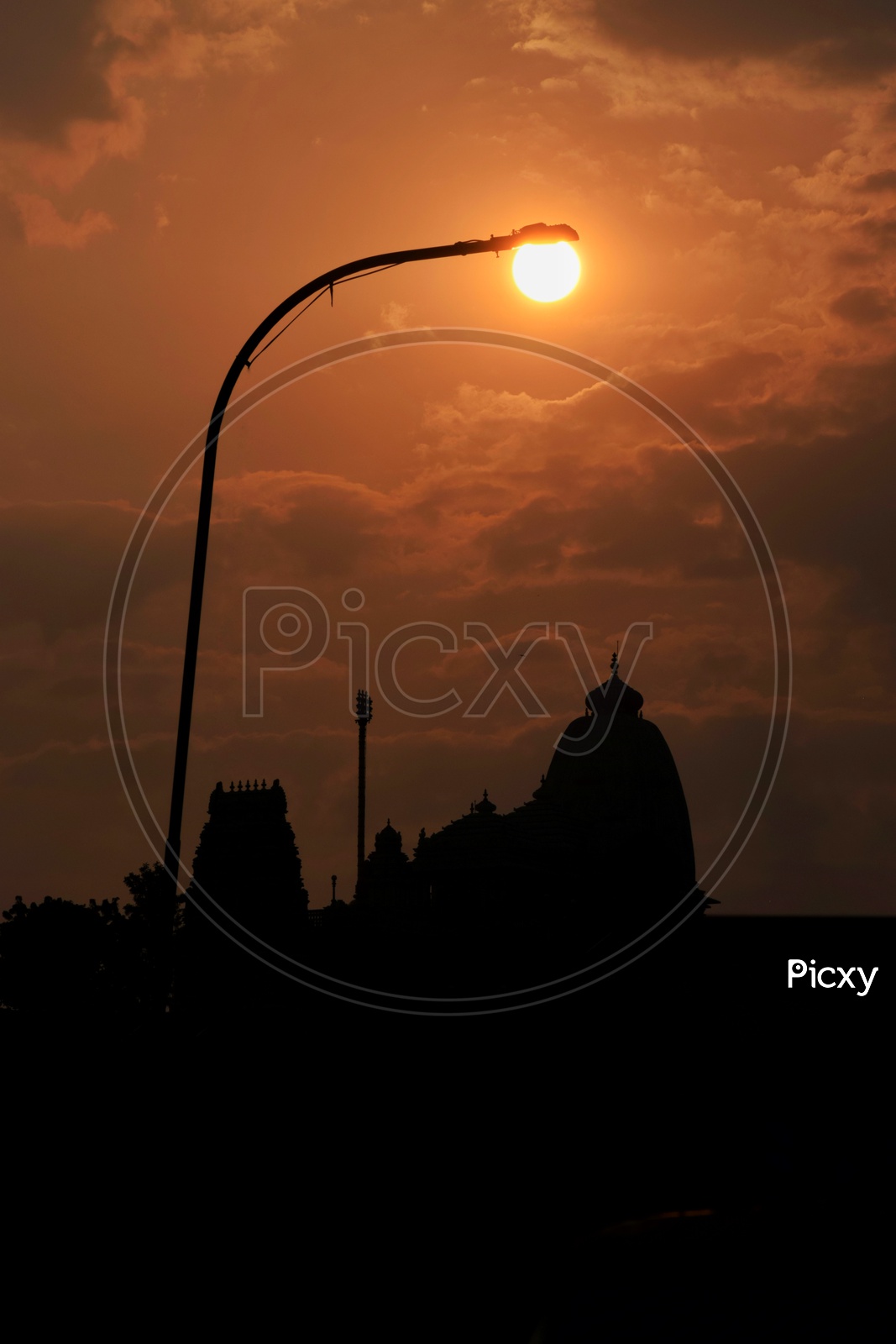 Silhouette Of Birla Mandir  temple Shrine  Over a Sunset Background