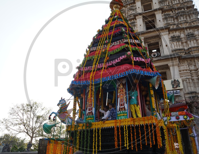 Hindu Devotees Attending A  Temple Procession Of sri Panakala Lakshmi Narasimha Swamy