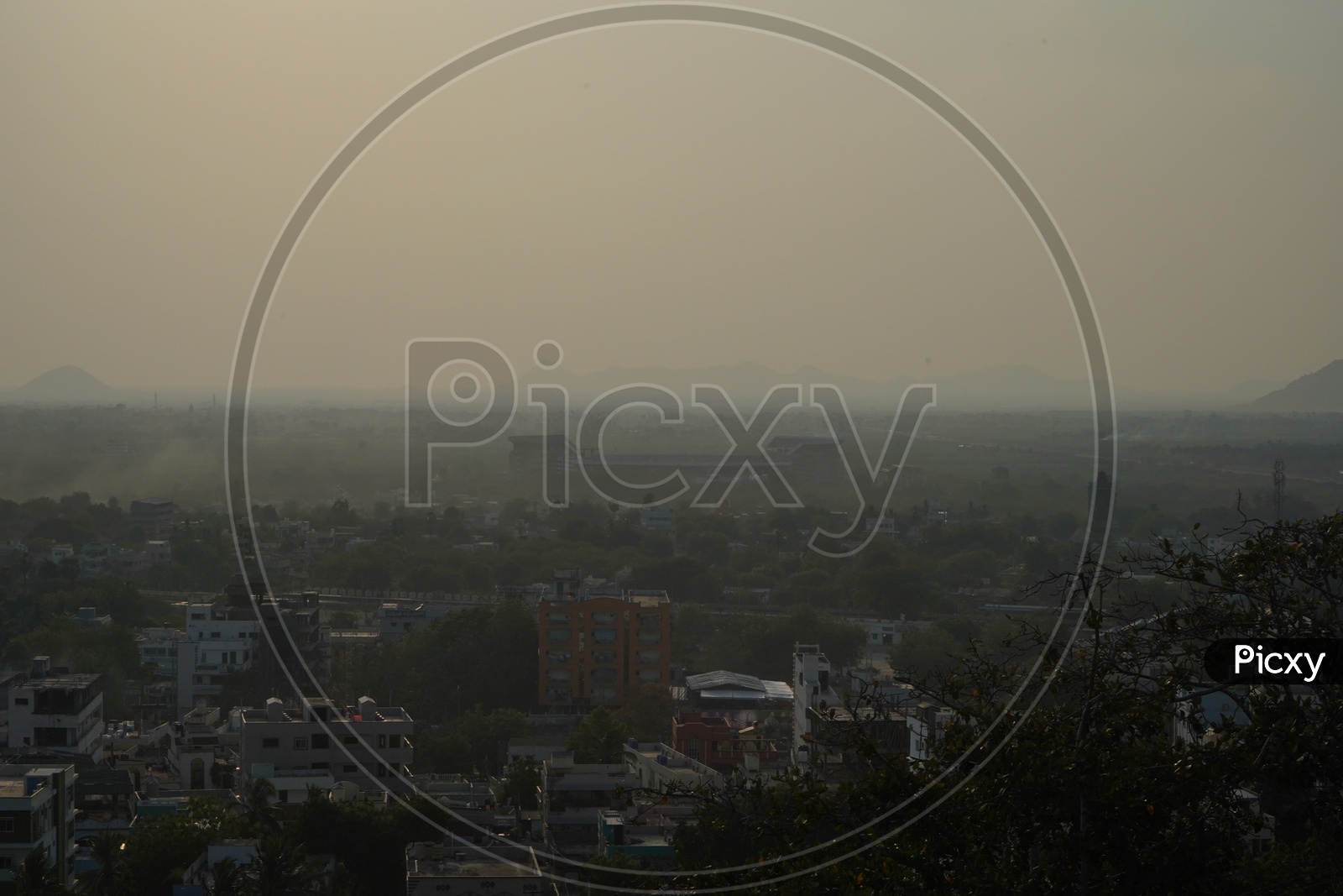 City Scape Of Mangalagiri Town on a Foggy Morning