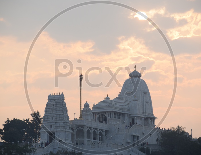 Birla Mandir  temple Shrine  Over a Sunset Background