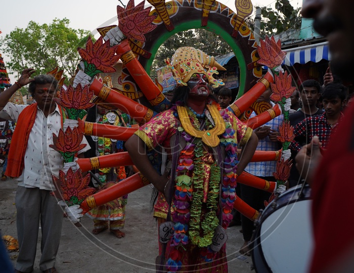 An Artist In Sri Maha Vishu Makeup Dancing In the Procession of Sri Panakala Lakshmi Narasimha Swamy