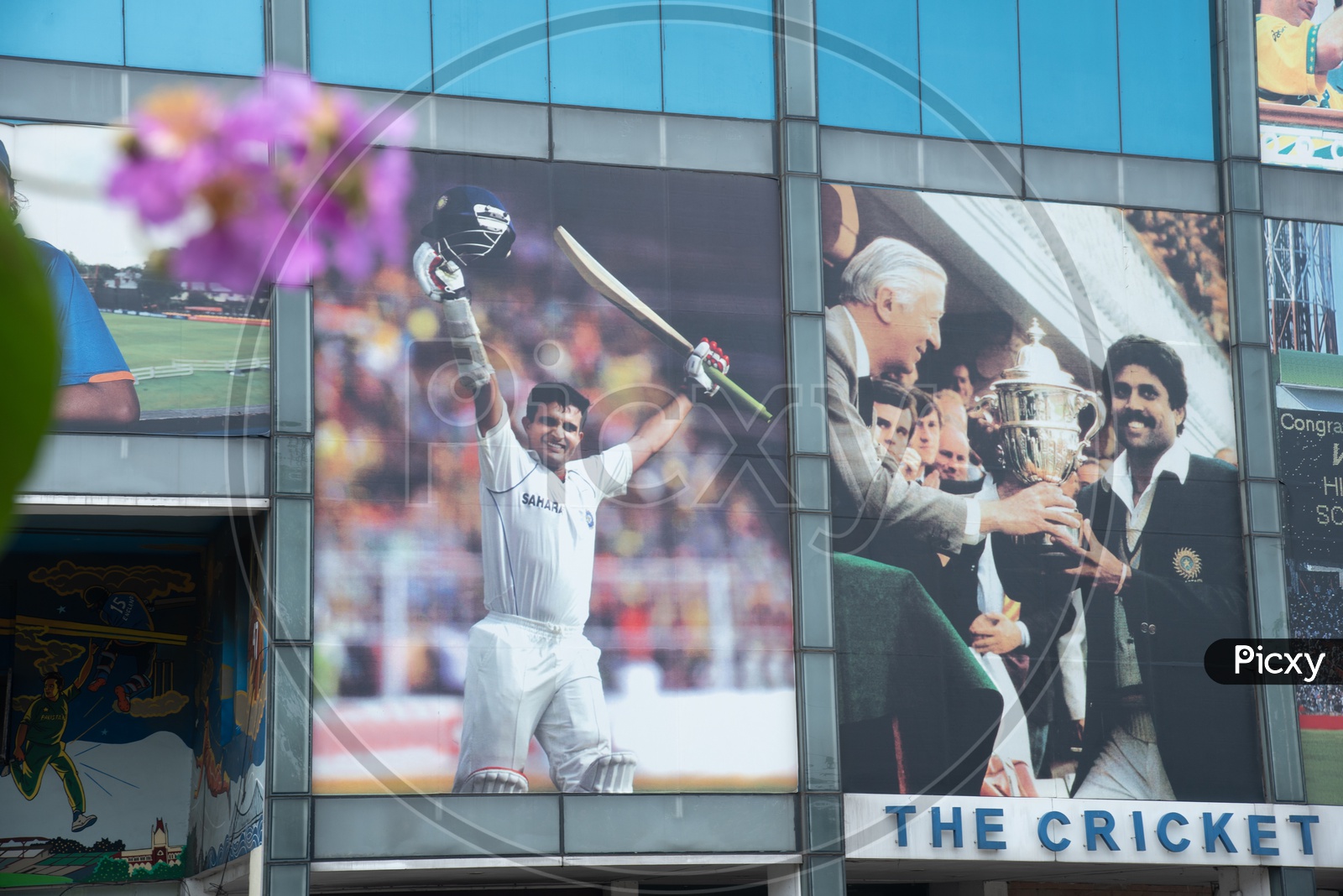 Cricket Dignitaries And Ganguly Pictures On the building Facade at Eden Gardens Cricket Stadium