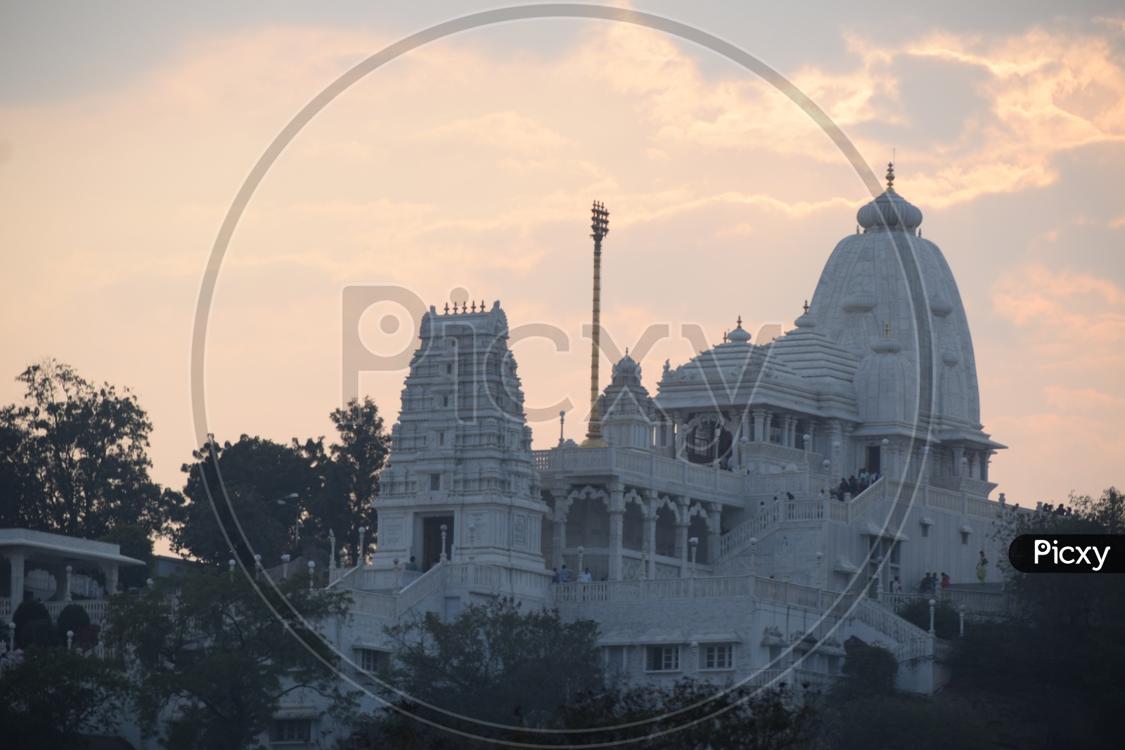 Birla Mandir  temple Shrine  Over a Sunset Background