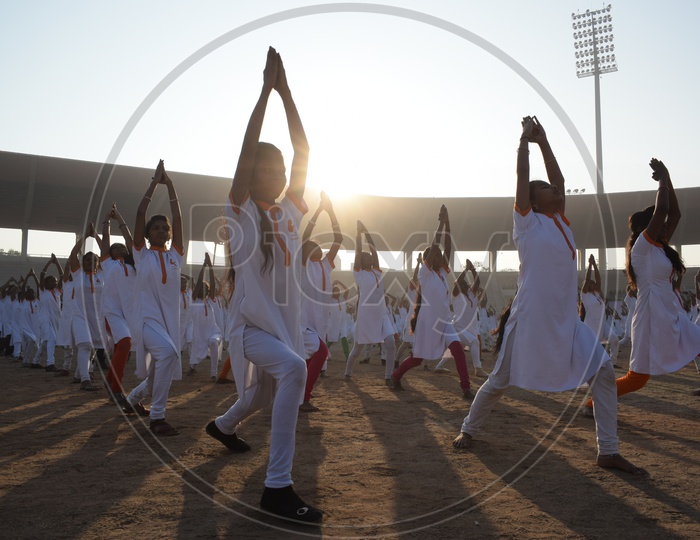 Girls Students Practising Yoga At Run For the  Girl Child  Event