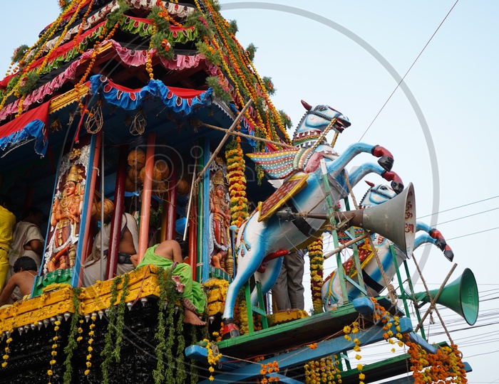 Hindu God  Sri Panakala Lakshmi Narasimha Swamy  Procession On a Wooden Chariot