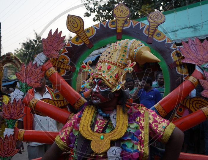 An Artist In Sri Maha Vishu Makeup Dancing In the Procession of Sri Panakala Lakshmi Narasimha Swamy