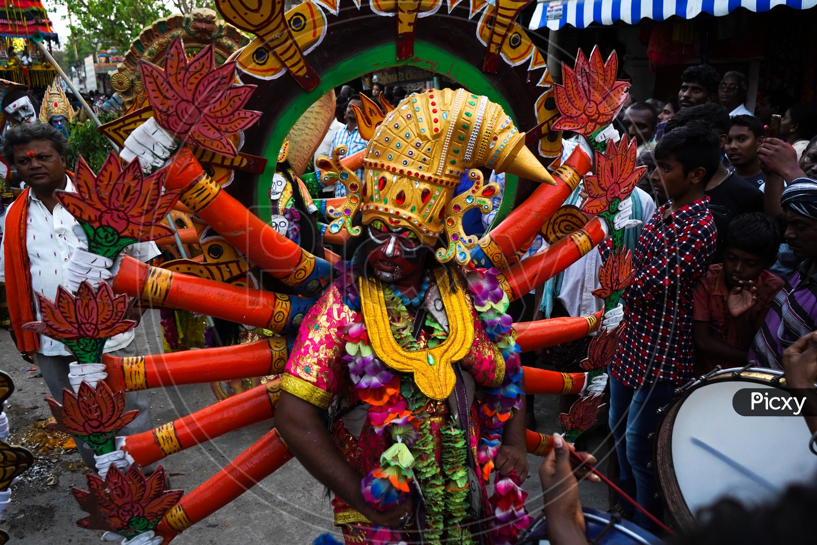 An Artist In Hindu God Makeup At  Sri Panakala Lakshmi Narasimha Swamy Procession
