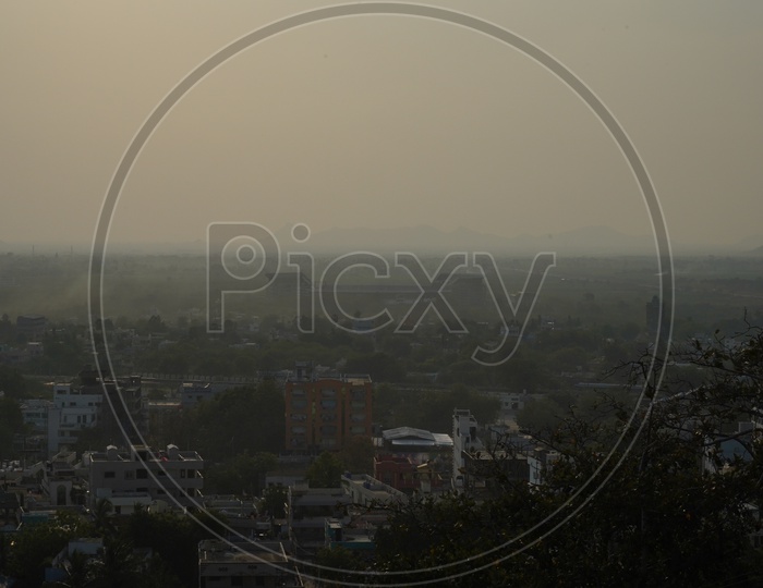 City Scape Of Mangalagiri Town on a Foggy Morning