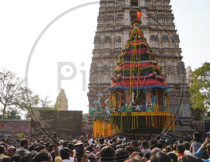 Hindu Devotees Attending A  Temple Procession Of sri Panakala Lakshmi Narasimha Swamy