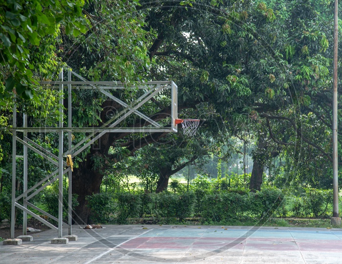 A Basketball Court with a  Goal Shoot Point