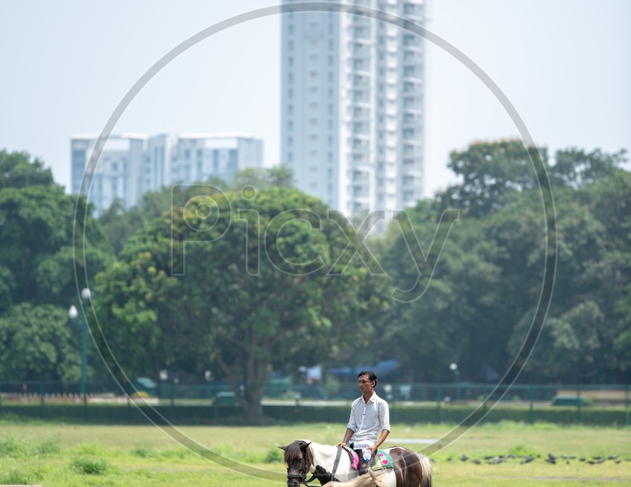 A Man Riding On a Horse In a Park