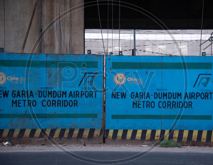 Metro Works caution Boards At   Garia - Dum Dum Airport Metro Corridor