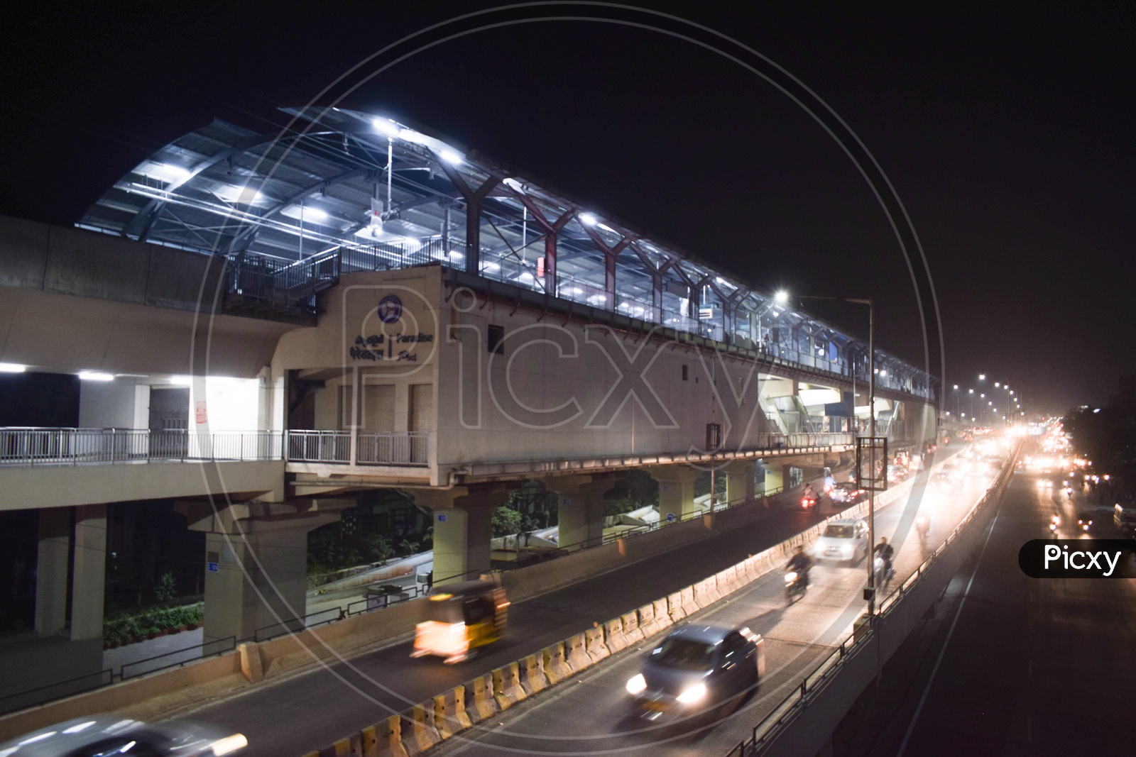Paradise Metro Station And Vehicles On Flyover  Bridge