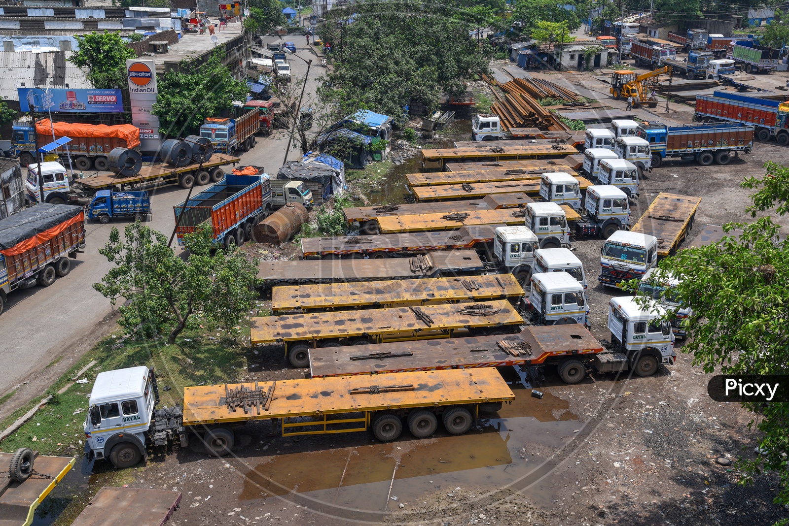 Heavy Trolly Lorries or trucks Parked in a Parking Side by Side