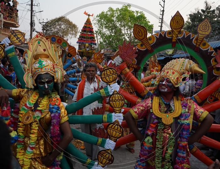 Artists In Hindu God Makeup in Procession of Sri Panakala Lakshmi Narasimha Swamy