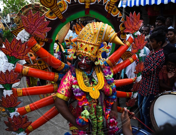 An Artist In Hindu God Makeup At  Sri Panakala Lakshmi Narasimha Swamy Procession