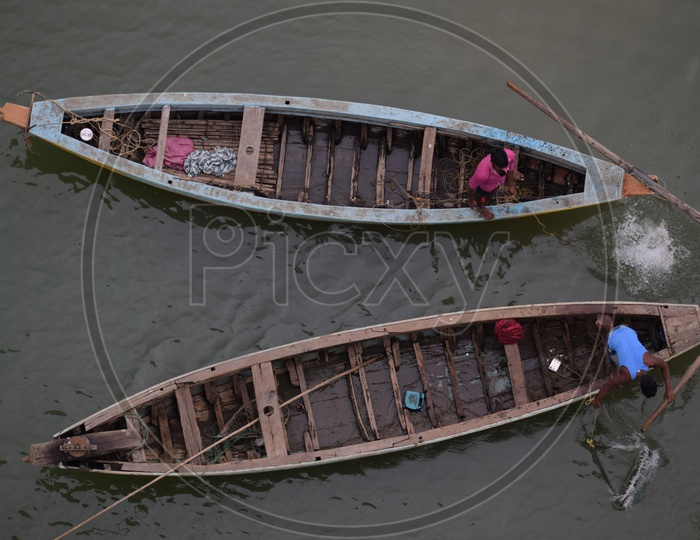 Fishing Boats On Godavari River  in Rajahmundry