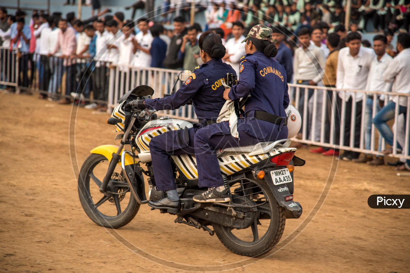 Woman Commando Police Riding Bike  In Independence Day Parade