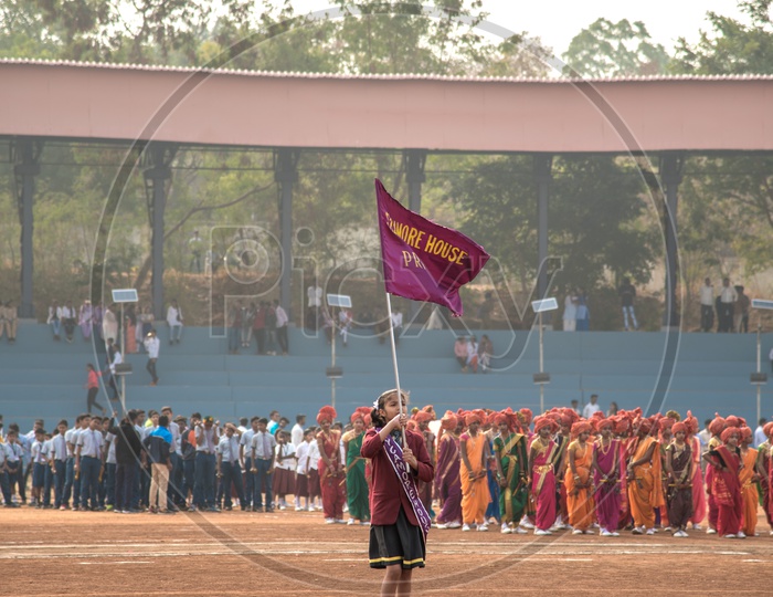 Image of A School Child Marching With A Flag In Independence Day Parade ...