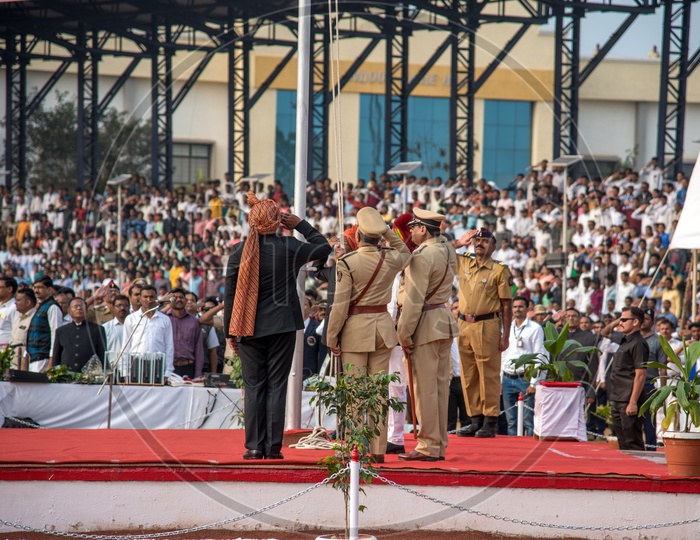 Flag Hoisting   by Officials   On Independence Day