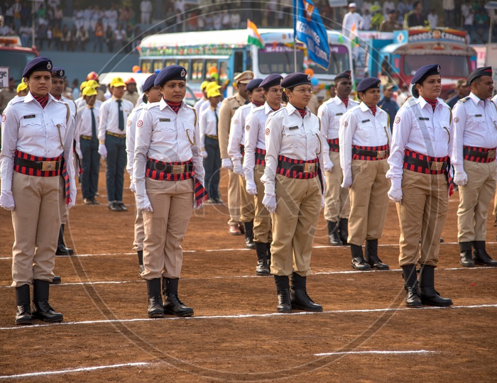 Maharashtra Cadet  Traffic  Division  Woman Police Marching In The Independence Day Parade