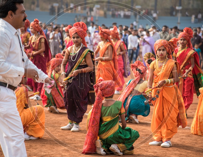 School Children  in Traditional Maratha Attire For Performance in independence Day Parade